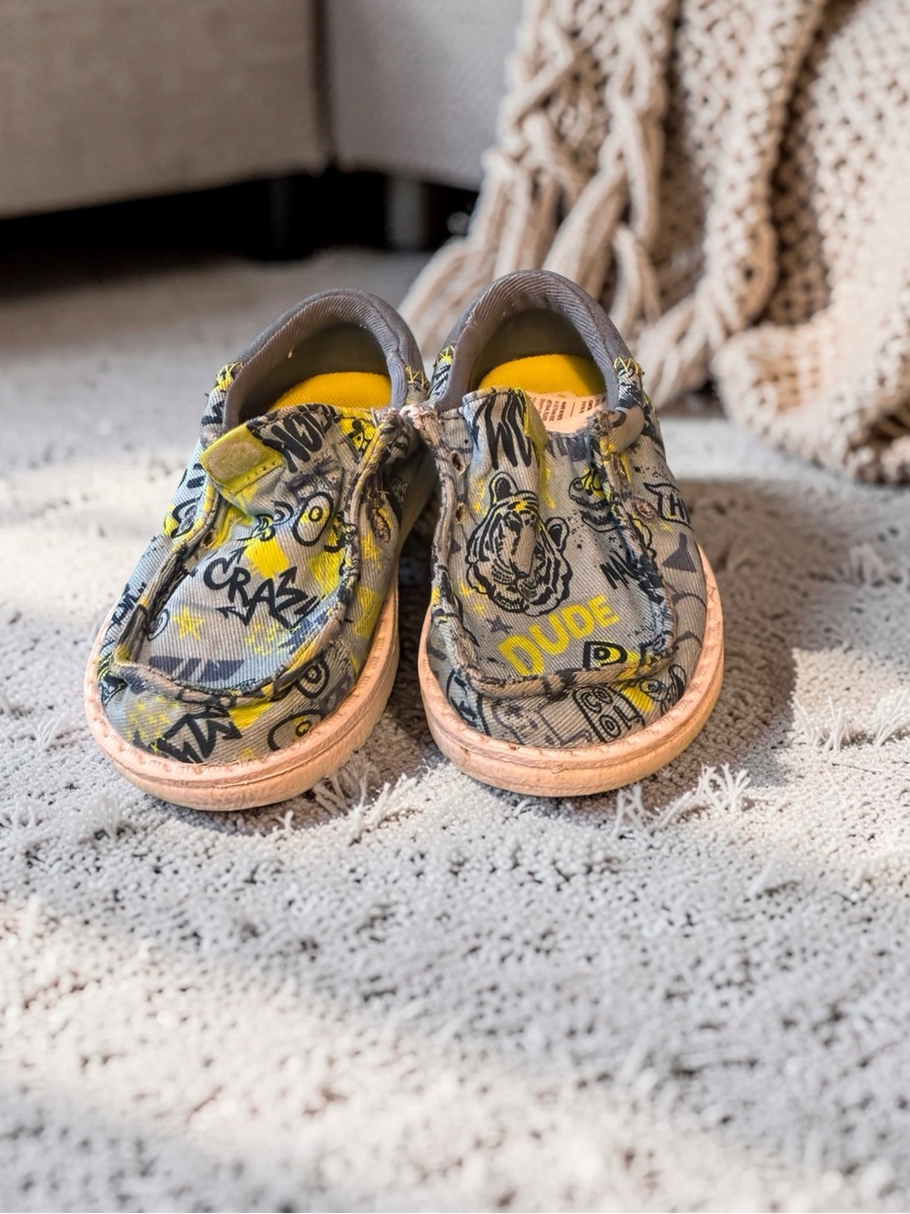 Hey Dude Kids Gray & Yellow Graphic Slip-Ons
